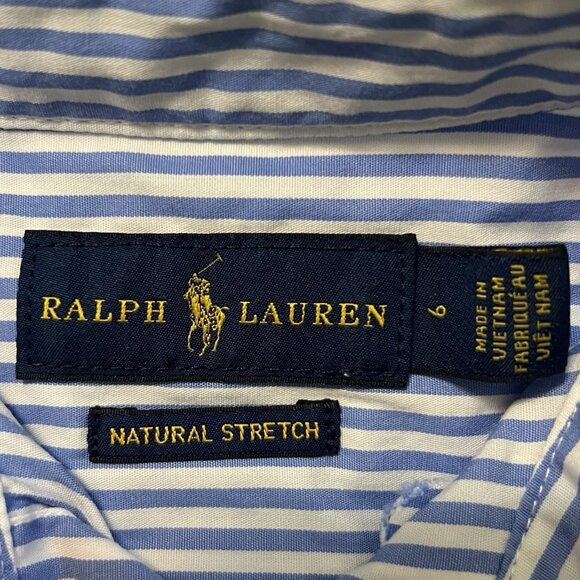 Polo Ralph Lauren Boys Blue White Striped Button Down Shirt Size 6 Classic - Picture 5 of 10